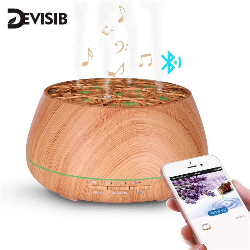 

DEVISIB Bluetooth Speaker Aroma Essential Oil Diffuser Waterless Auto Shut-off 7 Color Changing LED Lights Ultrasonic Humidifier