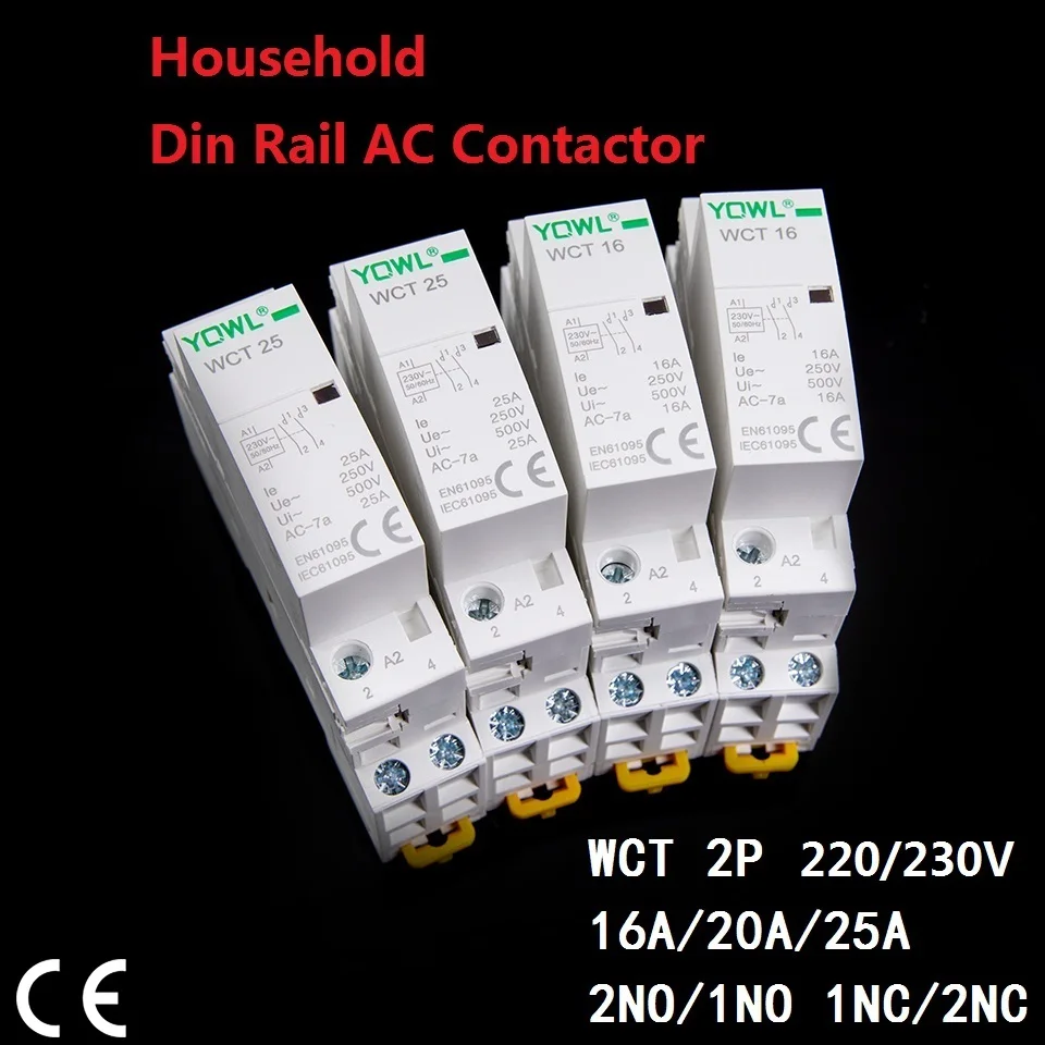 Контактор переменного тока 1NO 1NC/2NO/2NC 2P 16a/20A/25A 220 В/230 В 50/60 Гц din рейка бытовой для