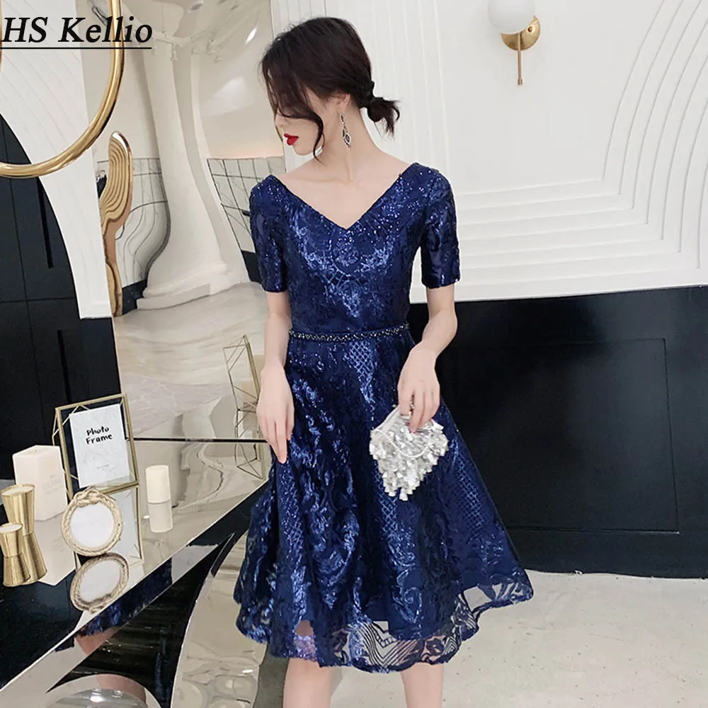 Темно-синее платье с блестками на выпускной | Свадьбы и торжества