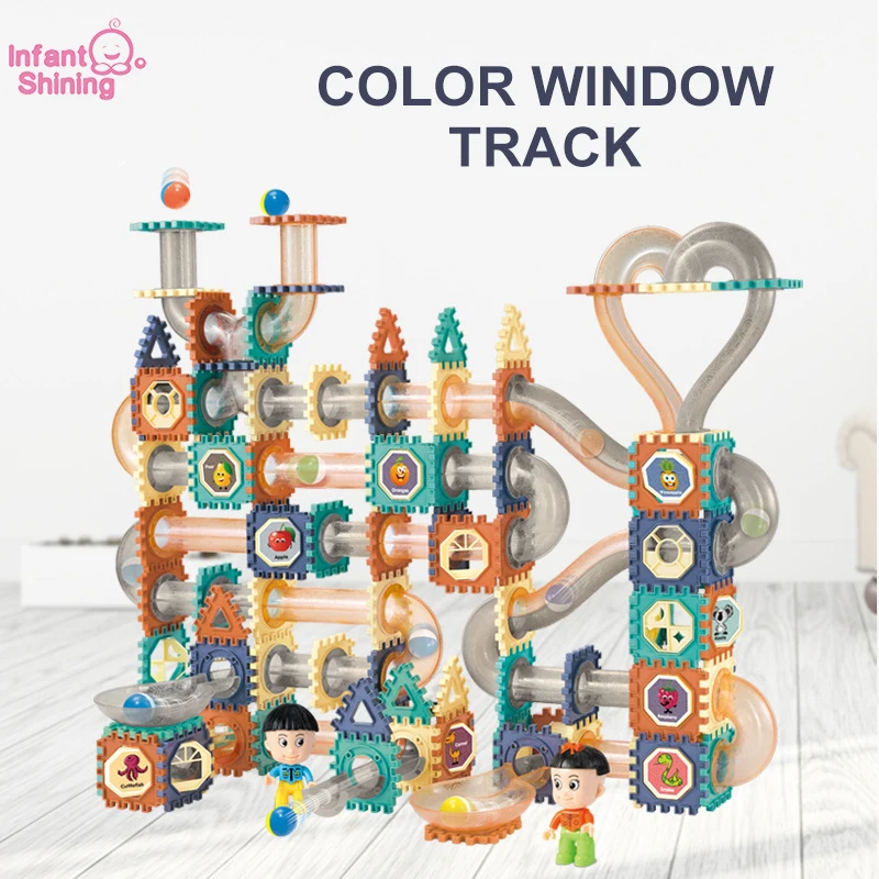 

Детский конструктор с магнитными окнами, горка из бусин, полупрозрачные трубы, сборные строительные блоки, цветное обучение, «сделай сам»