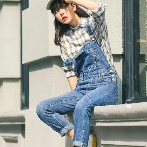 Женский джинсовый комбинезон корейская мода Поцарапанные Джинсы с карманами