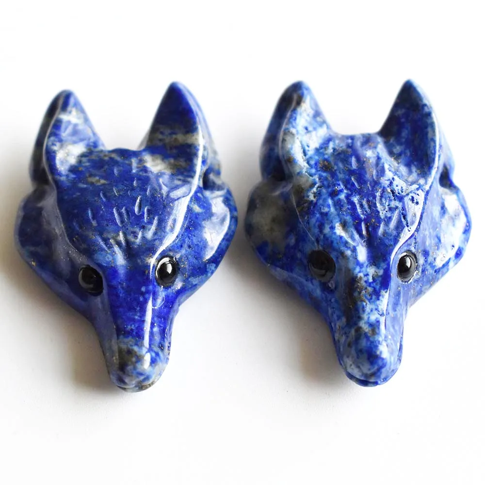 

Wholesale 2pcs/lot Fashion natural Lapis Lazuli Carved wolf head shape Pendants for Necklace jewelry making Free shipping