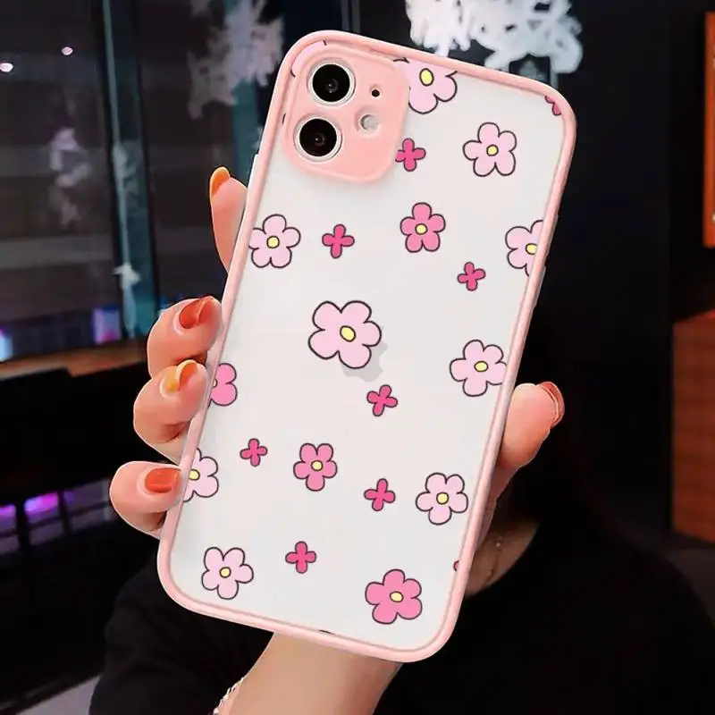 

Cute flower creative cartoon Phone Cases matte transparent For Pink iPhone 7 8 x xs xr 11 12 pro plus max mini Clear Funda