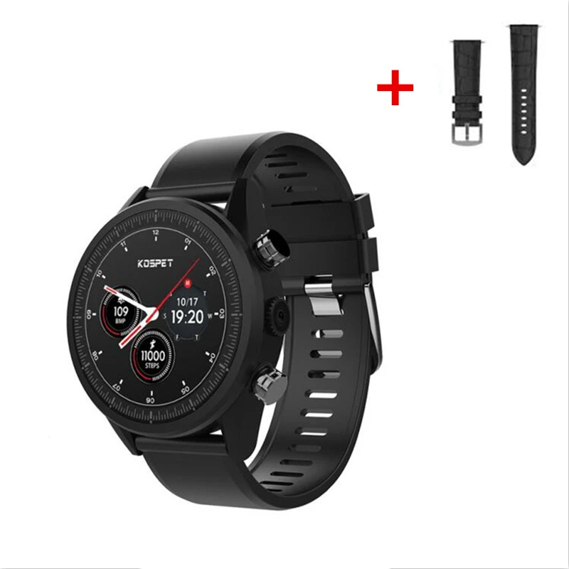 black add strap Смарт-часы Kospet Hope Android 7,1 3GB+ 32GB Dual 4G 1,3" AMOLED wifi gps Sim IP67 водонепроницаемые с камерой умные часы - Цвет: black add strap