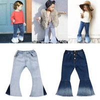 new toddler infant child kids baby girls denim bell bottom long pants hit color wide leg jeans trousers 2 7t