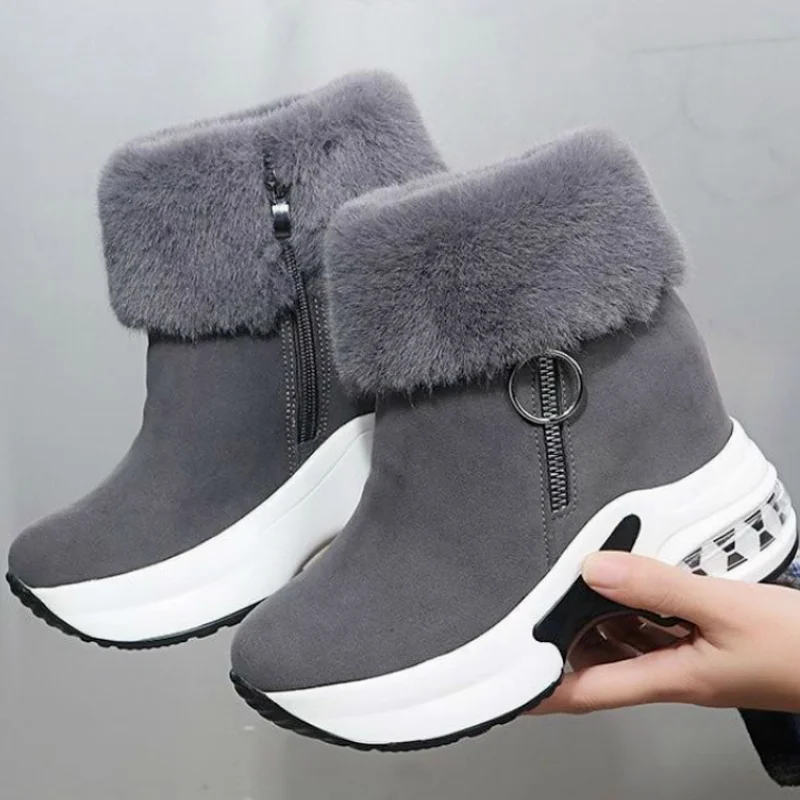 

Женские ботильоны, теплая плюшевая зимняя обувь для женщин, ботинки на высоком каблуке, женские ботинки для снега, зимняя обувь, увеличивающ...