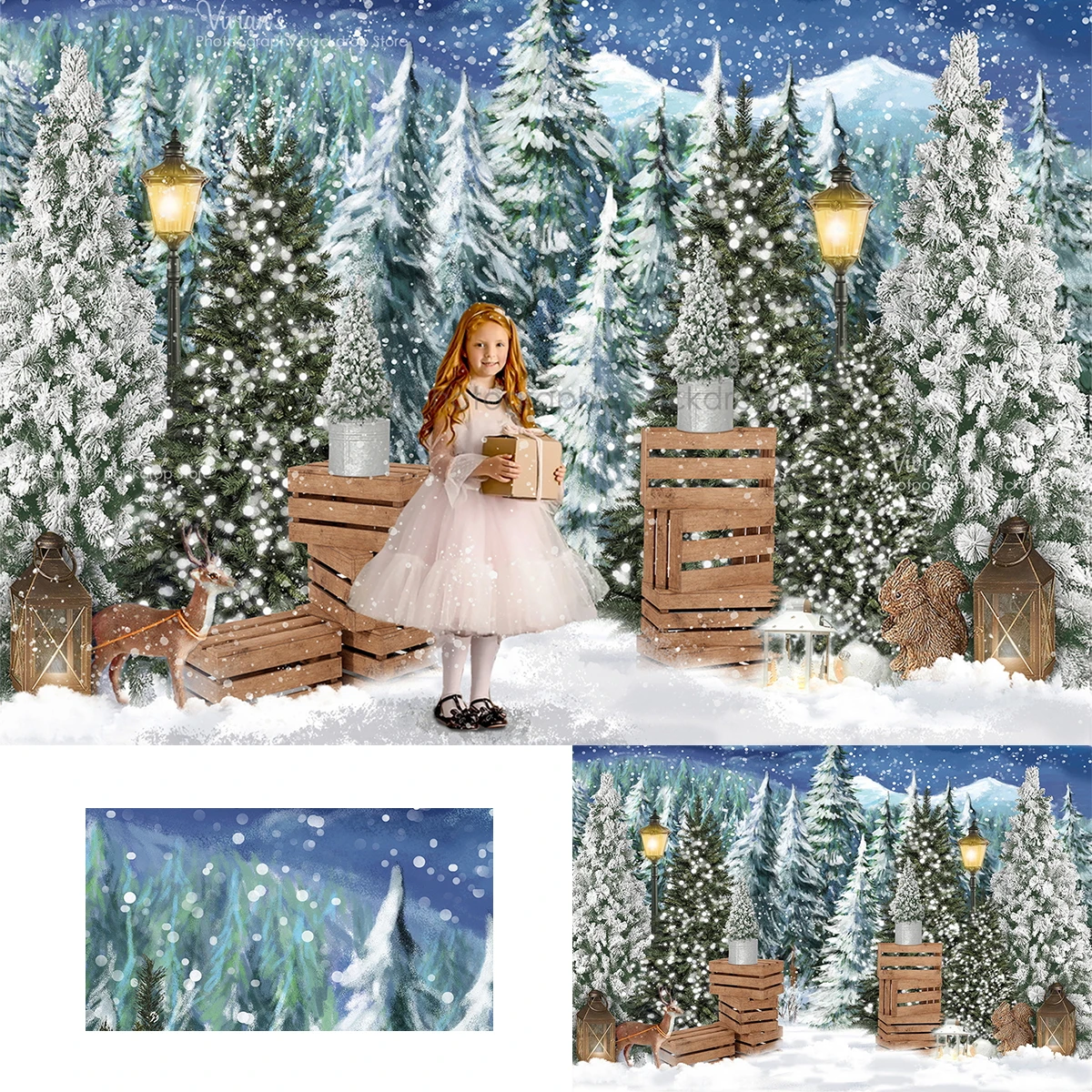 

Christmas Forest Photography Backdrop Kids Baby Portrait Birthday Festival Banner Snowy Reindeer Props Child Girl Photostudio