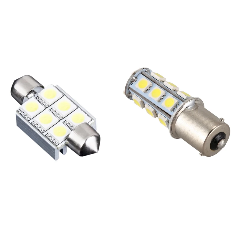 

2 шт. автомобильные лампы: 1 шт. 36 мм 6 SMD 5050 чисто белая купольная гирлянда и 1 светодиодный т. 1156 P21W BA15S R10W 18 Светодиодная лампа заднего тормоза
