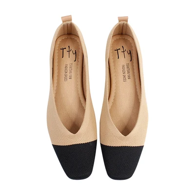 beige and black Maggie's Walker/женская повседневная обувь Осенняя вязаная обувь на мягкой плоской подошве с острым закрытым носком, смешанные цвета, размеры 36-40 - Цвет: beige and black