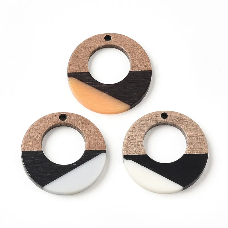 

10PC Round Splicing Earrings Accessories Natural Wood & Resin Splicing Hand Made DIY Making Charms Jewelry Findings Components