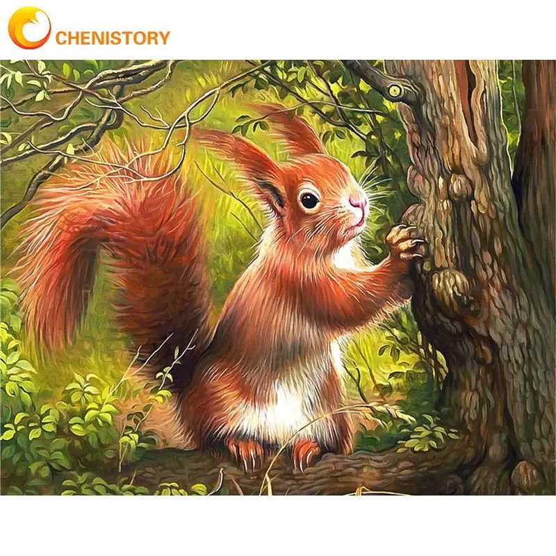 

CHENISTORY 60x75cm Frame Painting By Numbers Kits Squirrel Animals Wall Drawing Coloring By Numbers Acrylic Paint For Home Decor