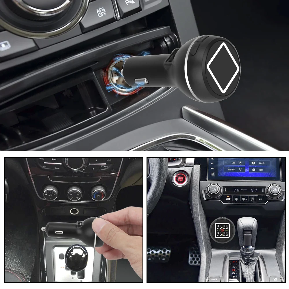 LEEPEE Save Fuel High Temperature Alarm TPMS Cigarette Lighter Type Car Tire Pressure Monitoring System with 4 Internal Sensors |