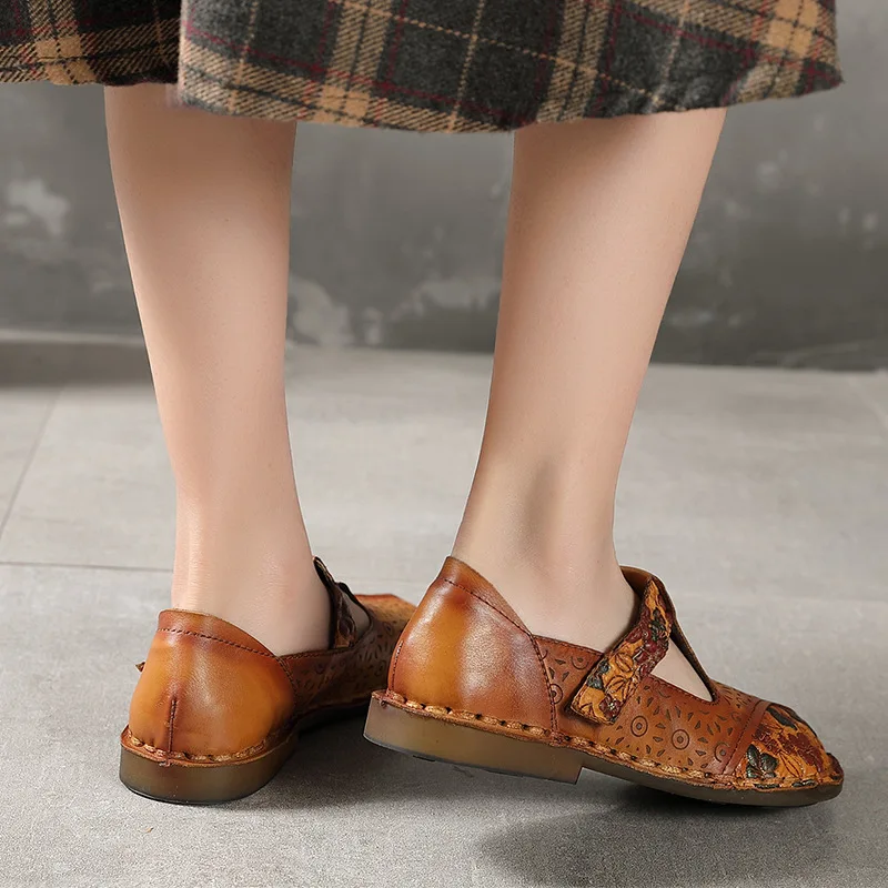 Женские туфли в стиле ретро GKTINOO натуральная кожа плоская подошва