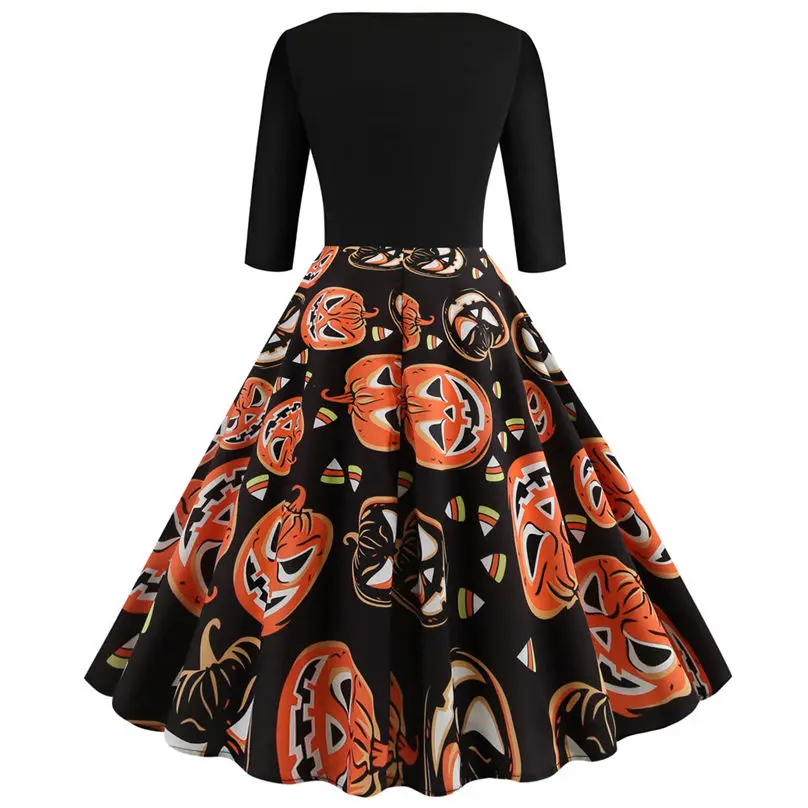 Новая мода Хэллоуин женское платье осень в винтажном стиле с длинным рукавом