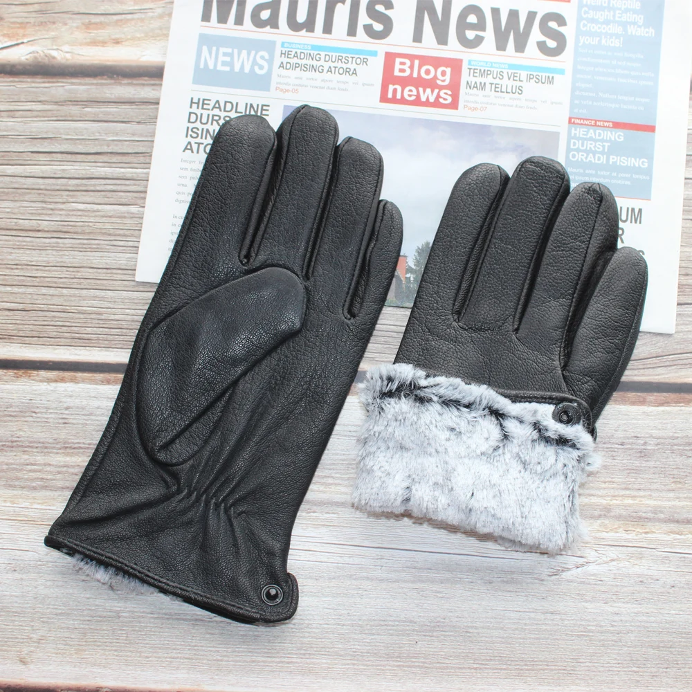 Новинка модные мужские перчатки Bickmods из черной оленьей кожи с бархатной
