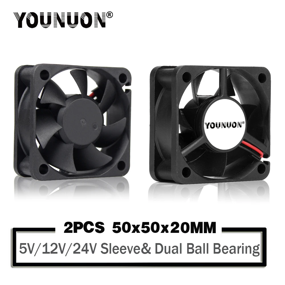 YOUNUON 2 шт. 5020 50 мм DC 24 в 12 В 5 2PIN двойной шарикоподшипник Бесщеточный Охлаждающий