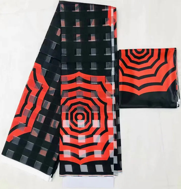 Pure silk fabric organza african abkara wax print 2+4yards ribbon for dress MM-C1 | Дом и сад