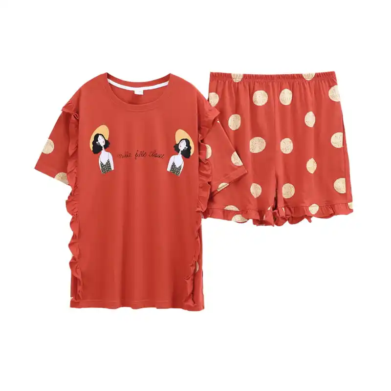 

Summer 2021 Ladies Cotton Night Wear Sleepwear Women Short-sleeved Pijama Cute Female Suit Clothes Sets Home Apparel Dress
