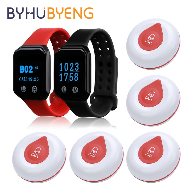 BYHUBYENG Waterproof Watch Buttons Wireless Waiter Calling Wrist Bracelet Pager System with Buzzer for Restaurant Call Stein