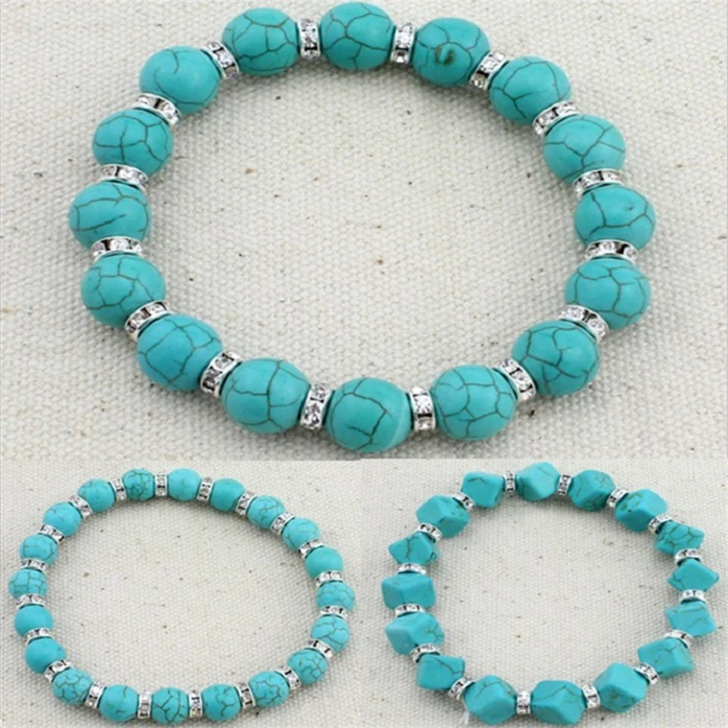 Камень Браслет Шарм Женщины Бохо бирюзы золотые бусины ручной работы браслет из