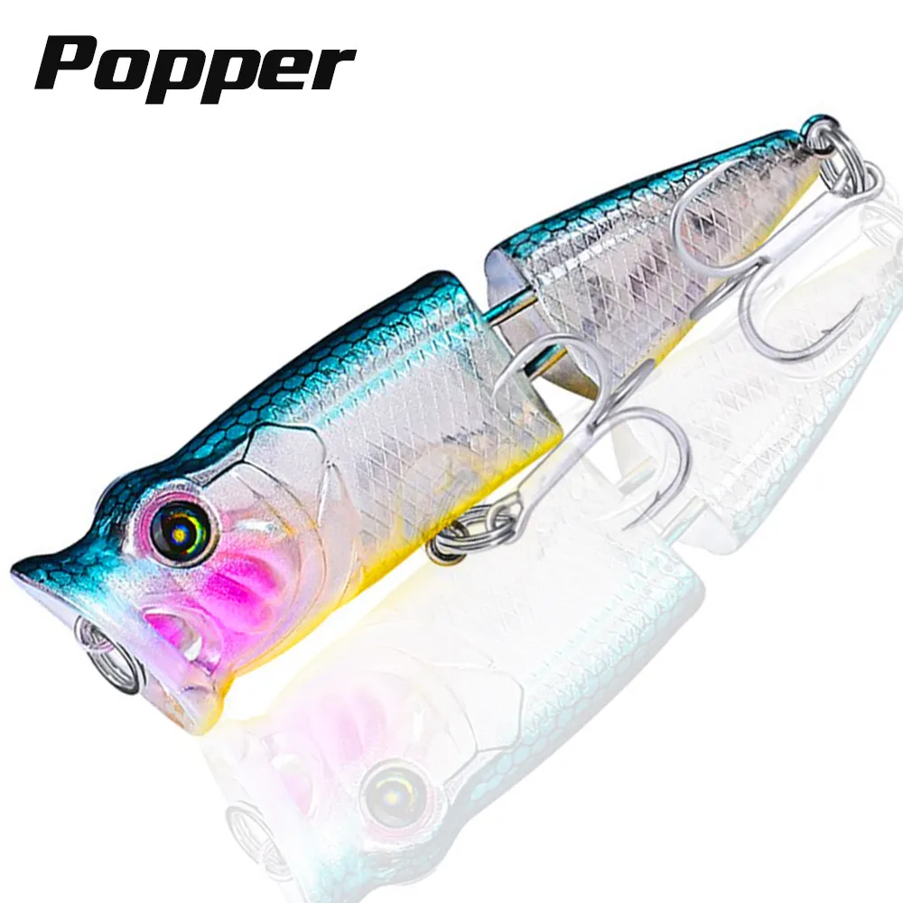 

Poppers Wobble 2-piece Body Fishing Bait 8cm 11.5g Hard Fishing Lure with Strong High Carbon Steel Treble Hooks for Bass Fishing