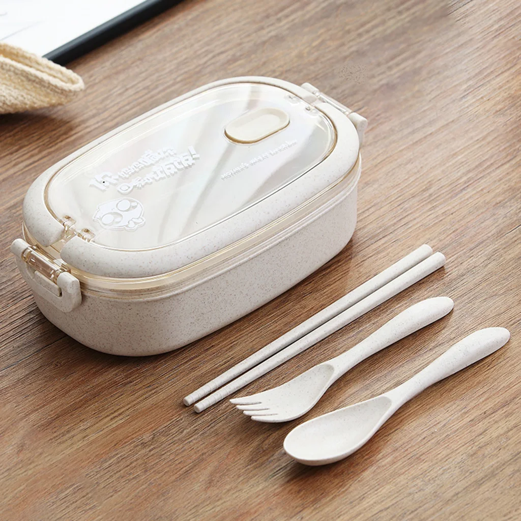 

Portable Bento Lunch Box Food Containers with Spoon Fork Chopsticks