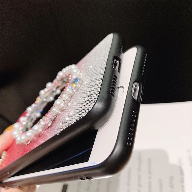 

fashion Pearl makeup mirror female Phone Cover Case For Iphone X 11 pro Xs Max Xr 10 8 7 6 6s Plus Luxury Soft case Coque Fundas