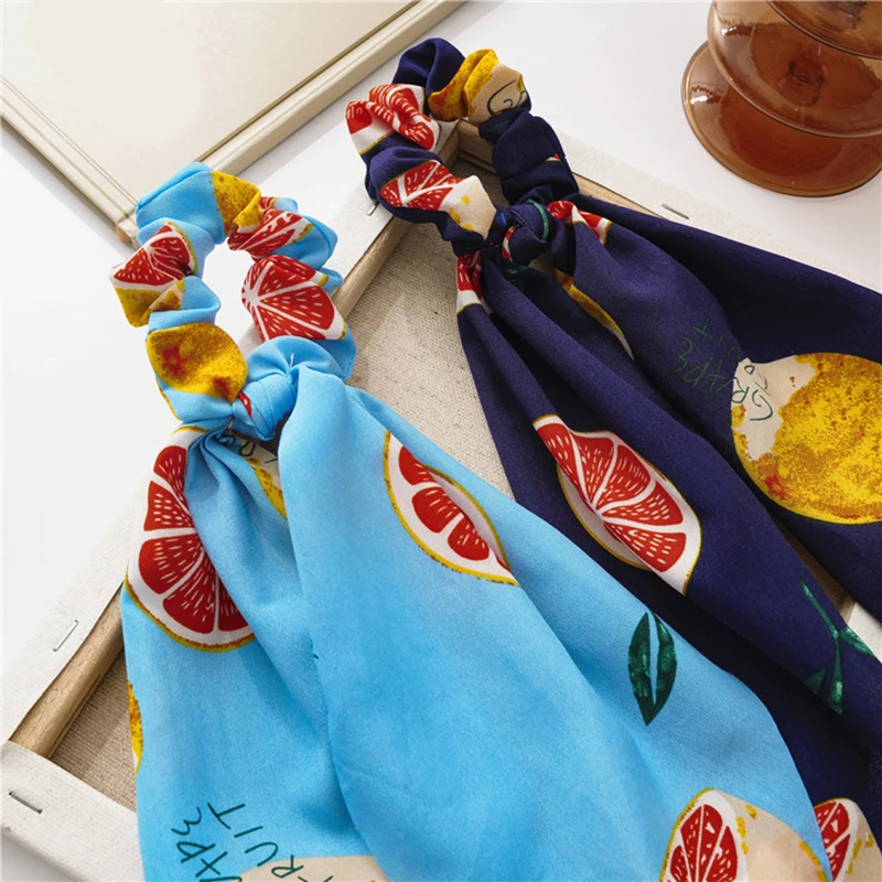 Резинка для волос с принтом лимона шелковая эластичная лента женщин шарф банты