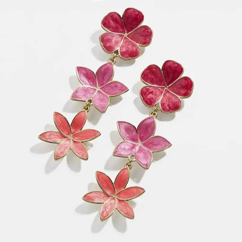 

2020 New 2 Pairs Red Green Flower Drop Earrings For Women Statement Enamel Floral Hanging Dangling Fashion Jewelry E56A