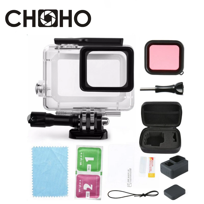 

For Gopro Kits Waterproof Housing Protective Silicone Case Collection Bag Red Filter For Go Pro Hero 5 6 7 Black Accessories