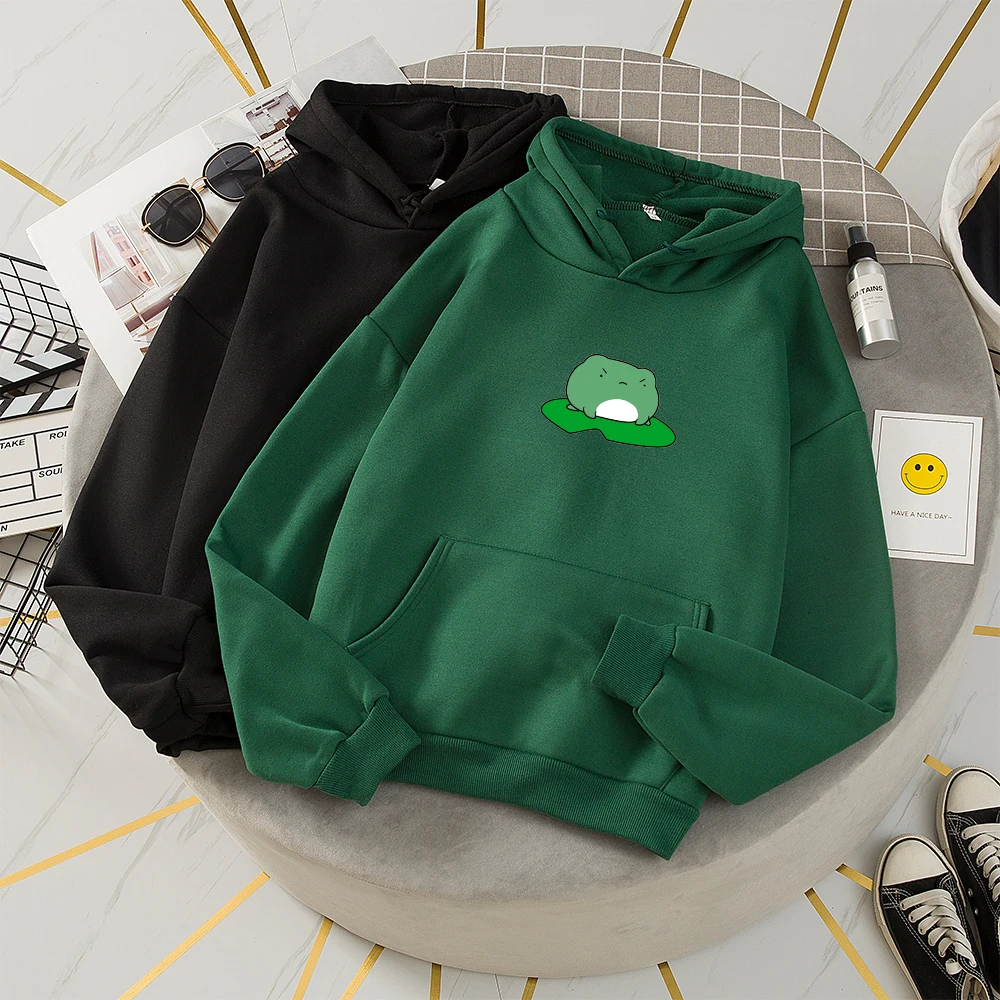 Kawaii Frog Warm Hoodies for Women Pullover Sweatshirts Oversize Casual Tracksuit Winter Hoodie with Pocket Sweetshirt for Girls