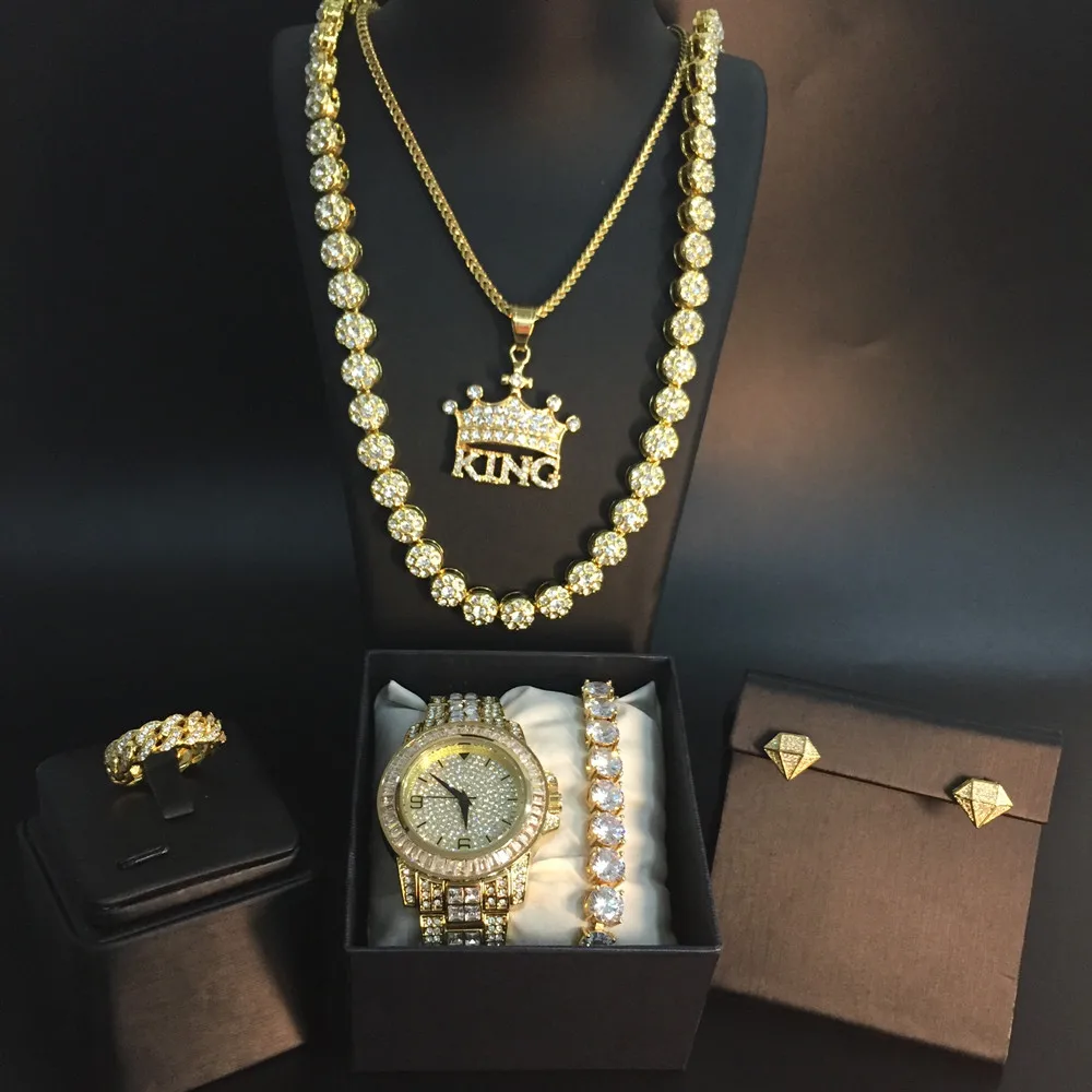 Роскошное мужское ожерелье в стиле хип хоп мужские часы корона из кубинской цепи