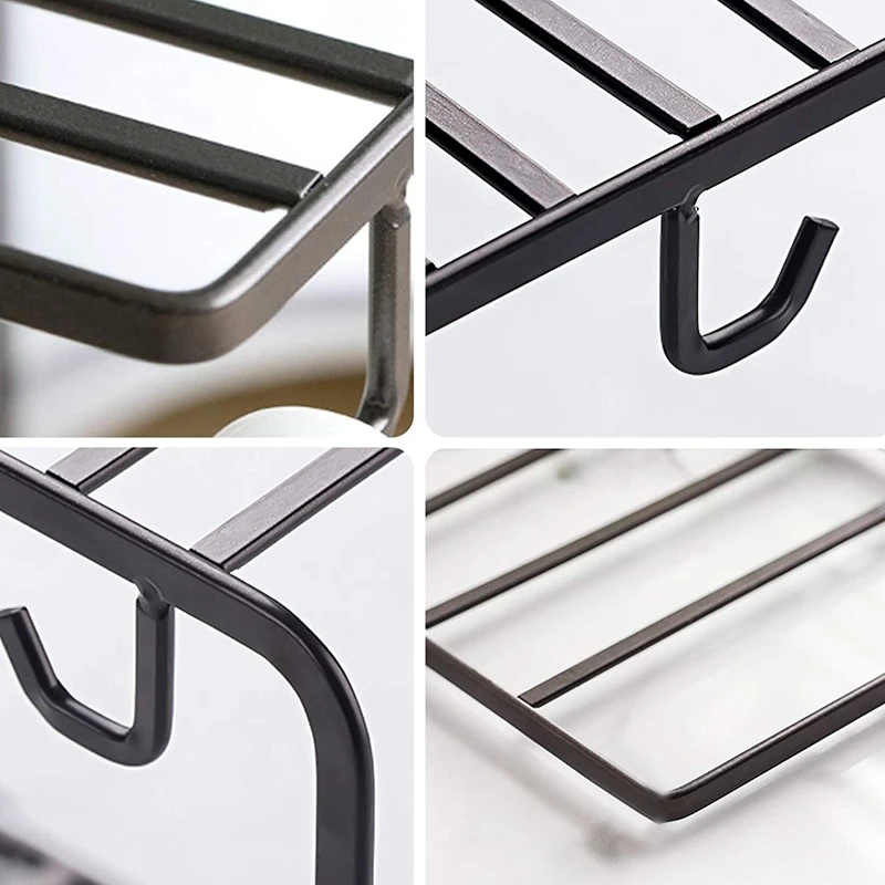 

2 Packs Metal Coffee Mug Holder Organizer Stand for Kitchen Counter,Cabinet,Table,6 Hooks,Display and Drying Shelf,Black