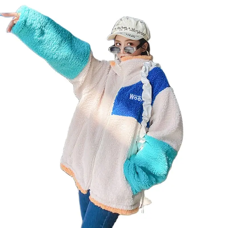 

The new Lamb Velvet Contrast Coat Women's 2021 Winter Foreign Style loose Women's Design Sense Furry Jacket Fashion Warmth