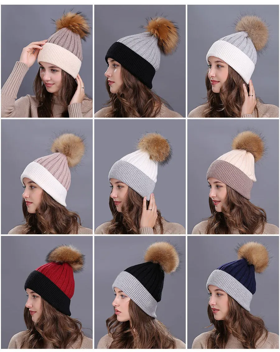 Шапка из меха кролика шапка енота вязаная W224|Женские Skullies и шапочки| |