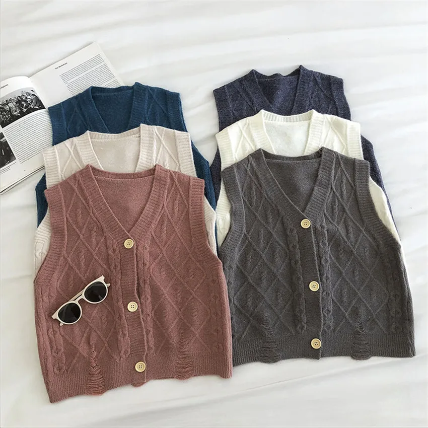 Однотонный винтажный свитер в стиле преппи Женский однобортный жилет без