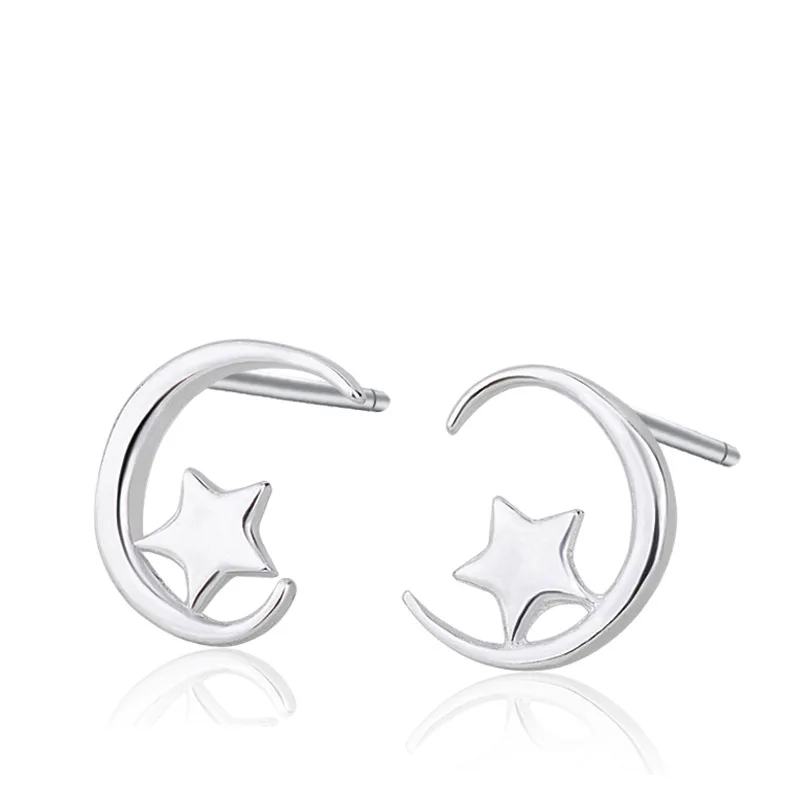 

925 Sterling Silver Star Moon Stud Earrings for Women Gift Jewelry female Ear pendientes boucle d oreille A130