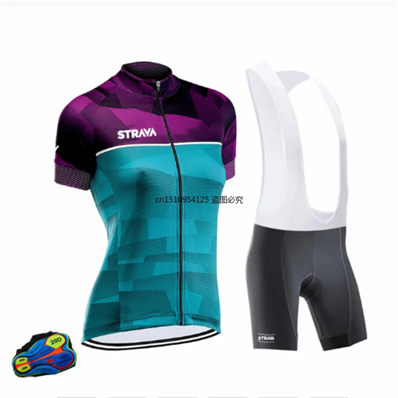 

STRAVA Women Spring Summer 2021 new casual sweat absorption and moisture removal new short-sleeved cycling Bib uniform sets suit