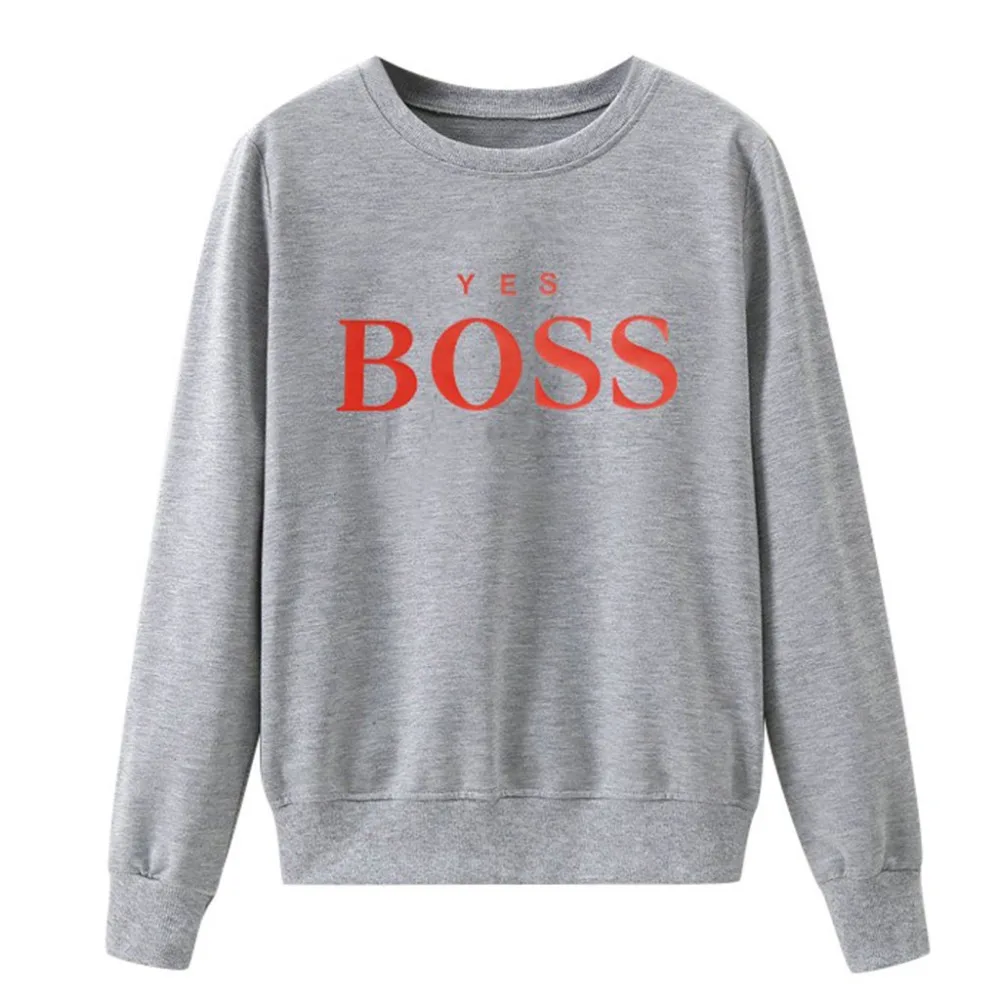 Women Sweatshirt Women Fall Yes Boss Letter Printed Hoodie Sweatshirt Ladies Long Sleeve Pullover Jumper Sudadera Mujer