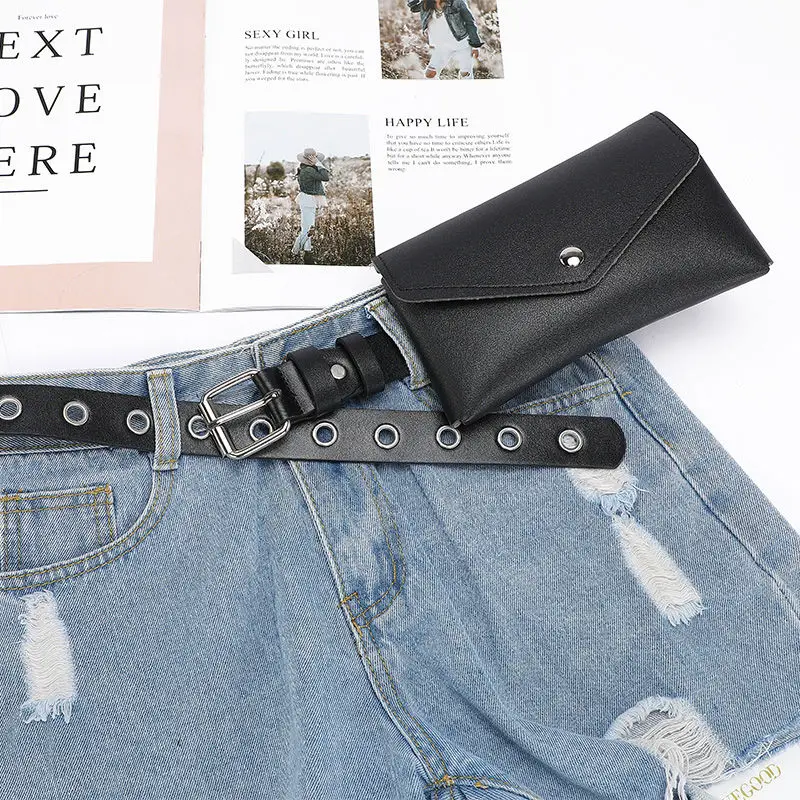 

Поясная Сумка для женщин, кожаная забавная металлическая простая Женская сумочка на ремень из искусственной кожи на цепочке для телефона, п...