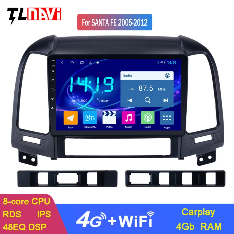 9 дюймов Android 10 IPS экран Автомобильный мультимедийный GPS Радио стерео для Hyundai Santa Fe