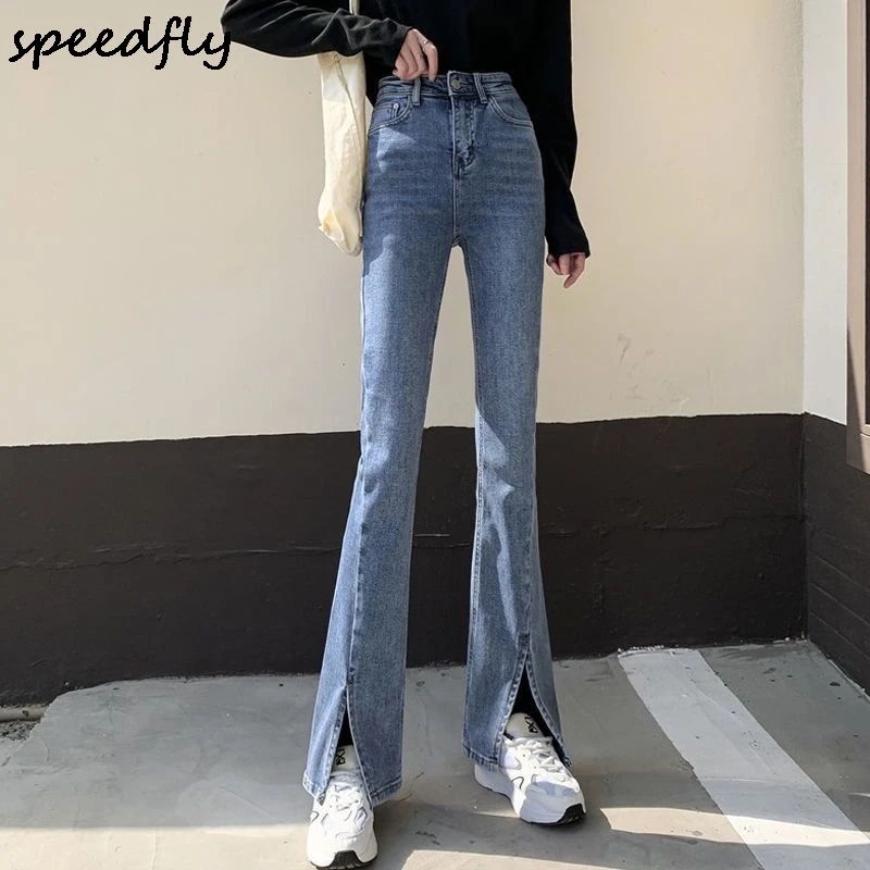 

Женские винтажные джинсы с высокой талией, однотонные брюки из денима с эффектом потертости