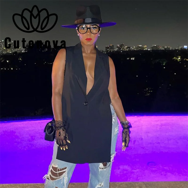 

Cutenove Casual Fashion Autumn Tops For Women 2021 Solid Turn Down Collar Sleeveless Irregularity Tops Female Streetwears
