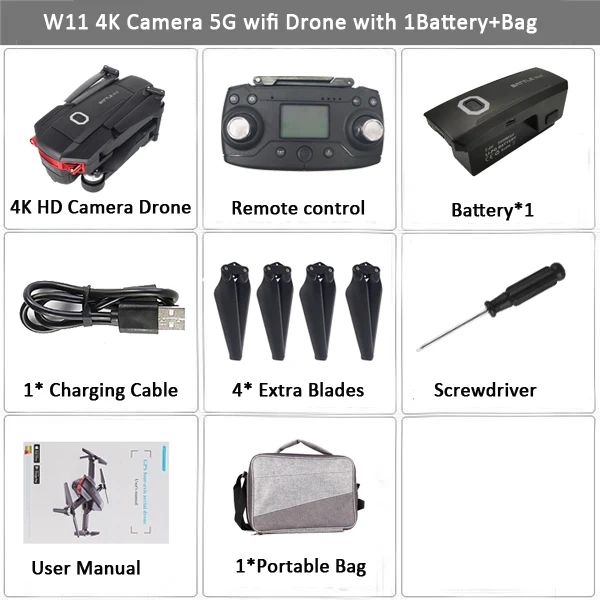 W11 Дрон с GPS с 4 K/720 P FPV Двойная камера 5G WiFi FPV Бесщеточный оптический поток RC Дрон Квадрокоптер полета 22 мин против K1 SG906 - Цвет: 4K 1B Bag