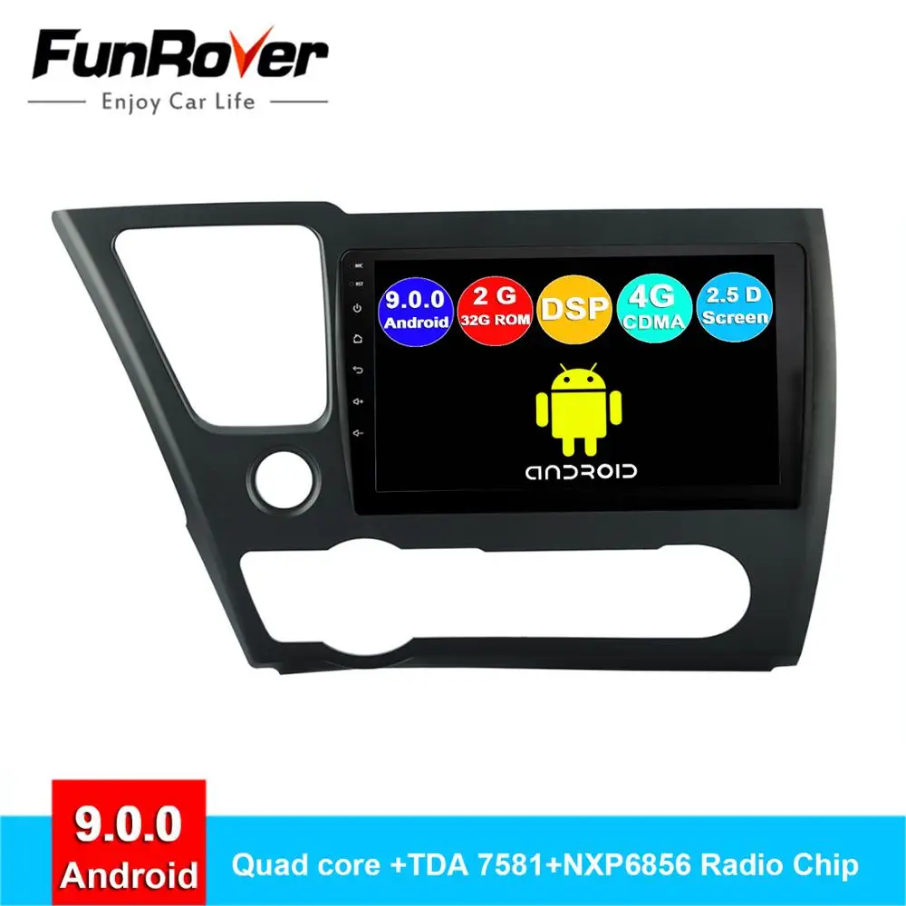 FUNROVER android 9 0 2.5D + IPS автомобильный Радио мультимедийный плеер для Honda Civic Saloon 2013 2016 dvd