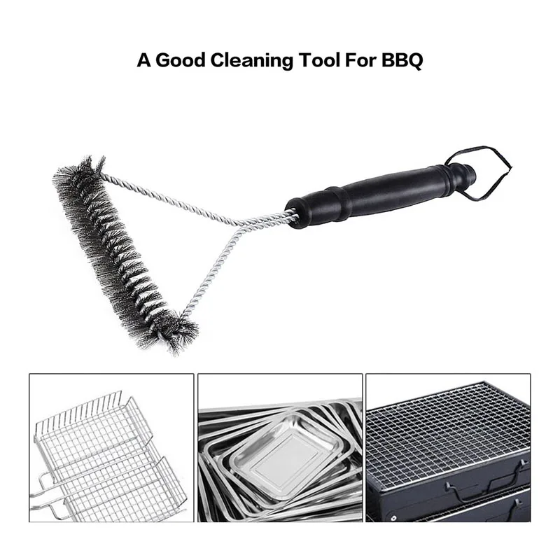 

Kitchen Accessories BBQ Grill Barbecue Kit Cleaning Brush Stainless Steel Cooking Tools Wire Bristles Triangle Cleaning Brushes