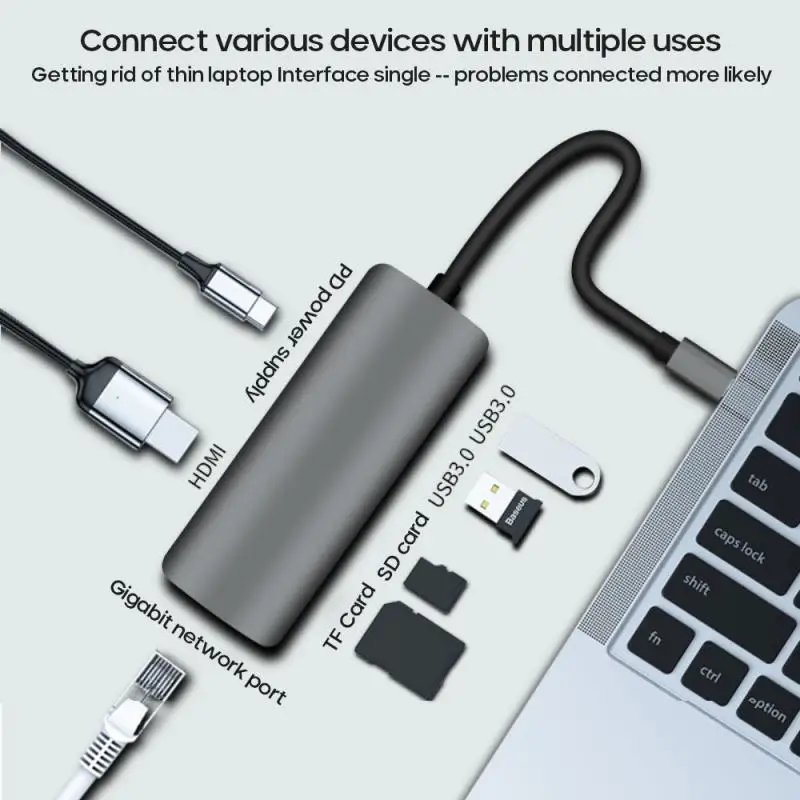 

SD/TF Type-c Docking Station RJ45 Gigabit Ethernet Port Compatible Usb 3.0 Card Reader Adaptador