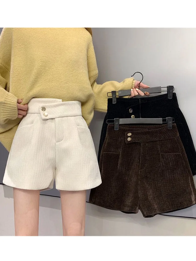 Шорты женские вельветовые с завышенной талией винтажные Свободные повседневные