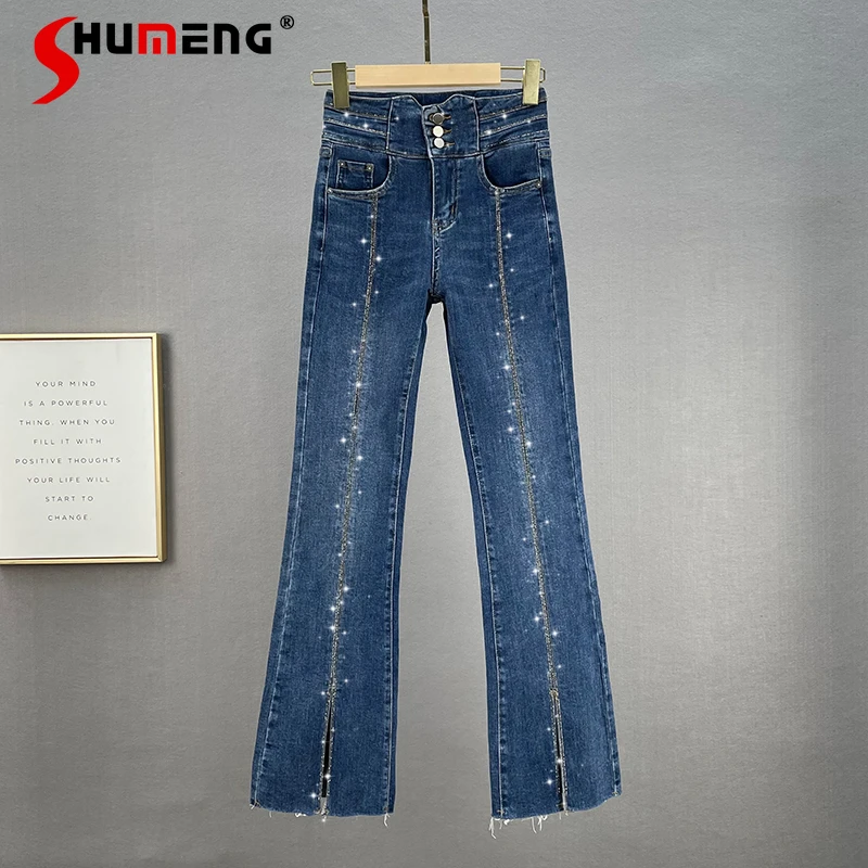 

Брюки-клеш Женские, однотонные, с высокой талией и разрезом, на осень, 2021