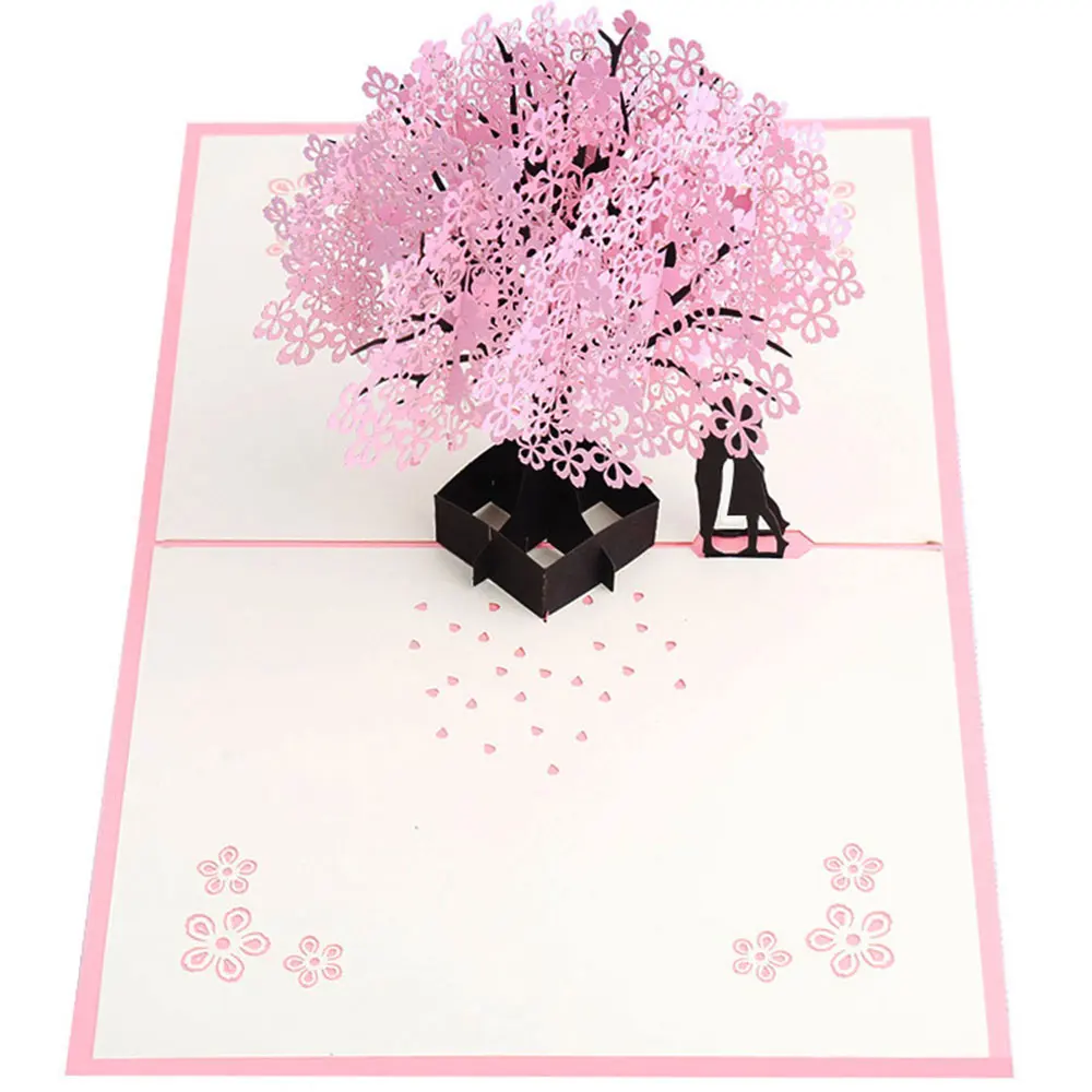

3D Stereo Greeting Card DIY Pink Romantic Valentine'S Day Blessing Love Wedding Gift Card Cherry Tree Paper Handmade Card Xmas
